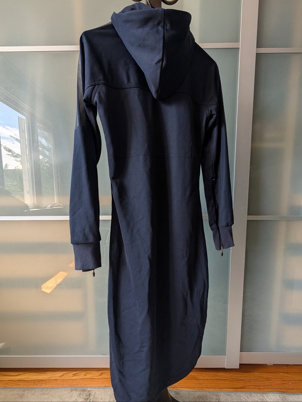 📼Rare Vintage adidas Safety Long Navy Hooded Full Zip Long Track Jacket Dress S - Picture 3 of 13